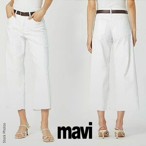 MAVI Bodrum High Rise Wide Leg White Denim Jeans (27)